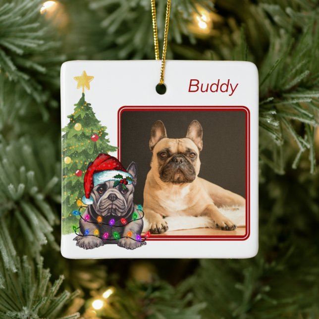 French Bulldog Red White Two Foto Dog Weihnachten Keramikornament (Baum)