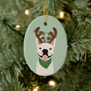 French Bulldog Reindeer Christmas Lights Ceramic O Keramik Ornament
