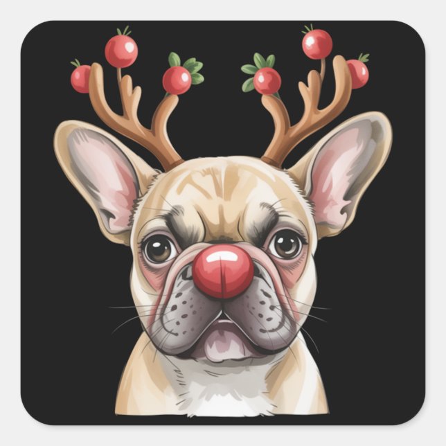 French Bulldog Reindeer Dog Lover Christmas Xmas Quadratischer Aufkleber (Vorderseite)