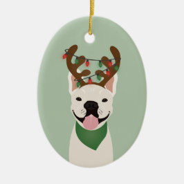 French Bulldog Rentier Christmas Lights Keramik O Keramik Ornament