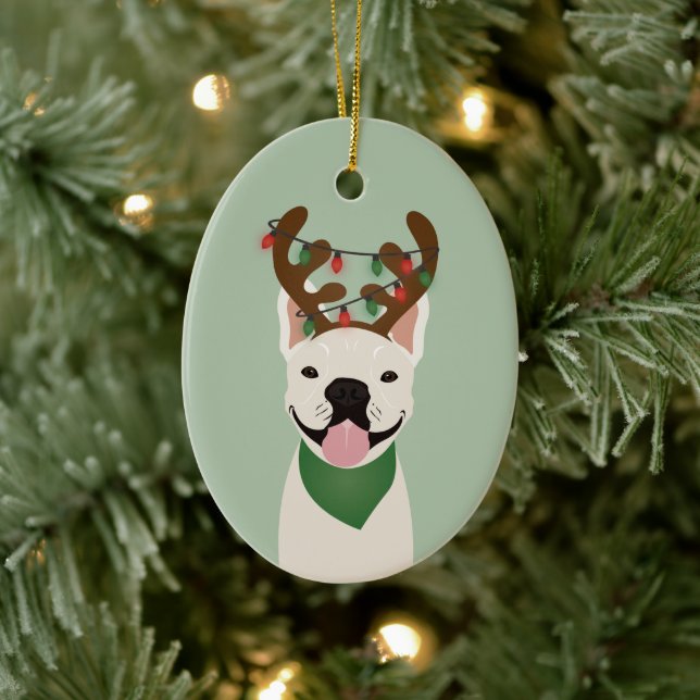 French Bulldog Rentier Christmas Lights Keramik O Ornament (Baum)