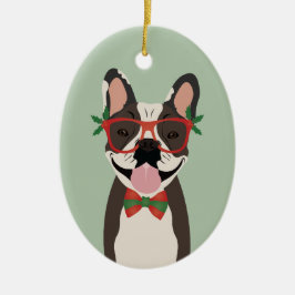French Bulldog Rentier Christmas Lights Keramik Ornament