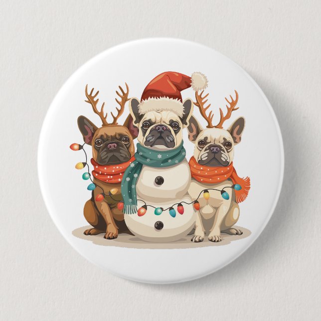 French Bulldog Rentierhunde Button (Vorderseite)
