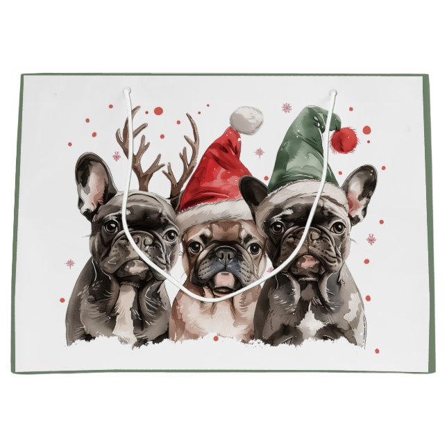 French Bulldog Rentierhunde Große Geschenktüte (Vorderseite)