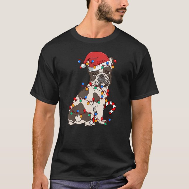 French Bulldog Santa Christmas Lights Xmas Dog Lov T-Shirt (Vorderseite)
