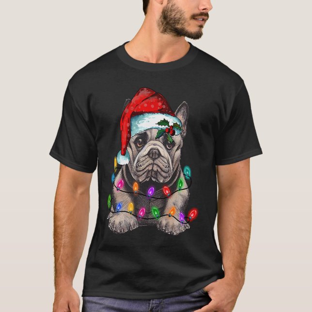 French bulldog santa christmas tree lights T-Shirt (Vorderseite)