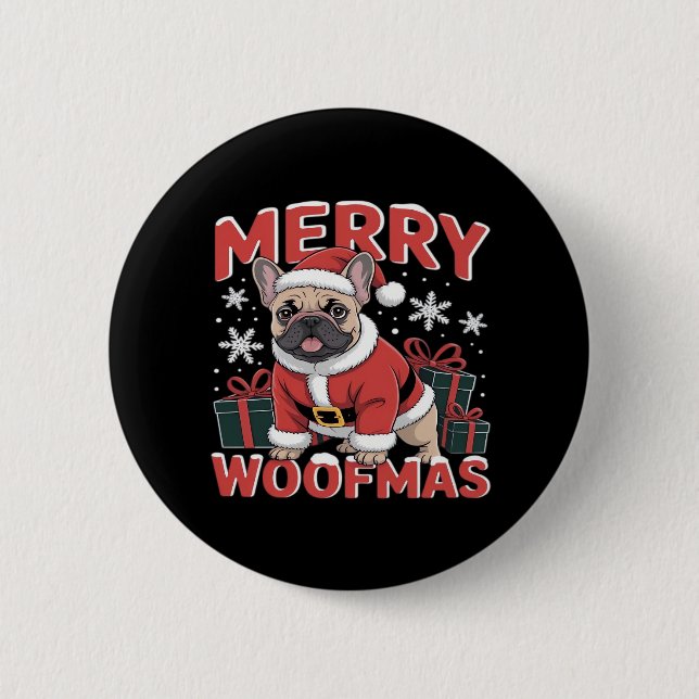 French Bulldog Santa Claus Hat Frohe Weihnachtsfra Button (Vorderseite)
