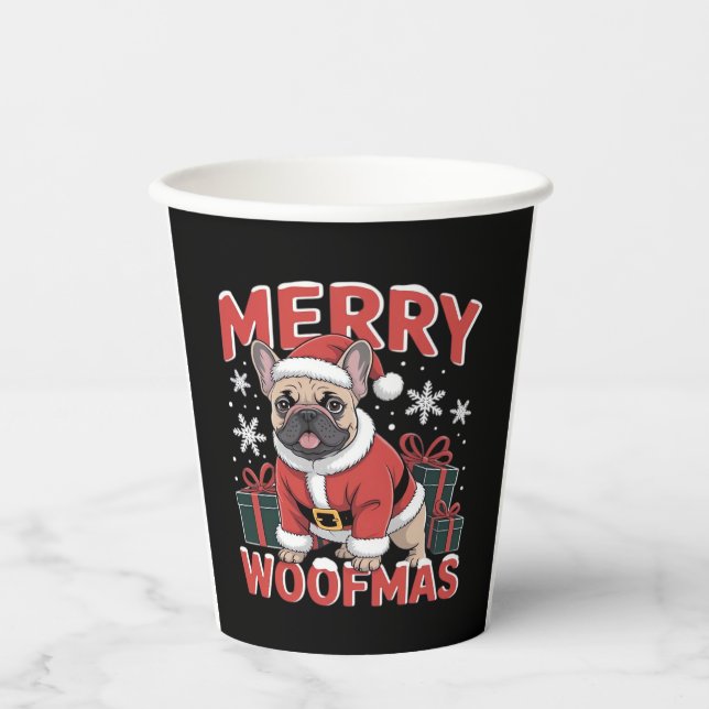 French Bulldog Santa Claus Hat Frohe Weihnachtsfra Pappbecher (Vorderseite)