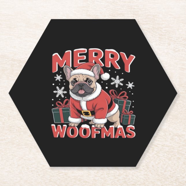 French Bulldog Santa Claus Hat Frohe Weihnachtsfra Untersetzer (Vorderseite)