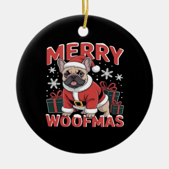 French Bulldog Santa Claus Hat Merry Christmas Dog Keramik Ornament (Vorne)