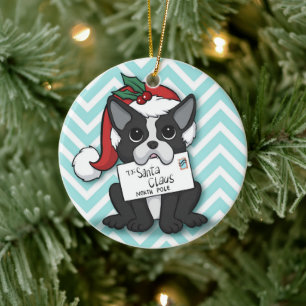 French bulldog Santa Claus Holiday Keramik Ornament