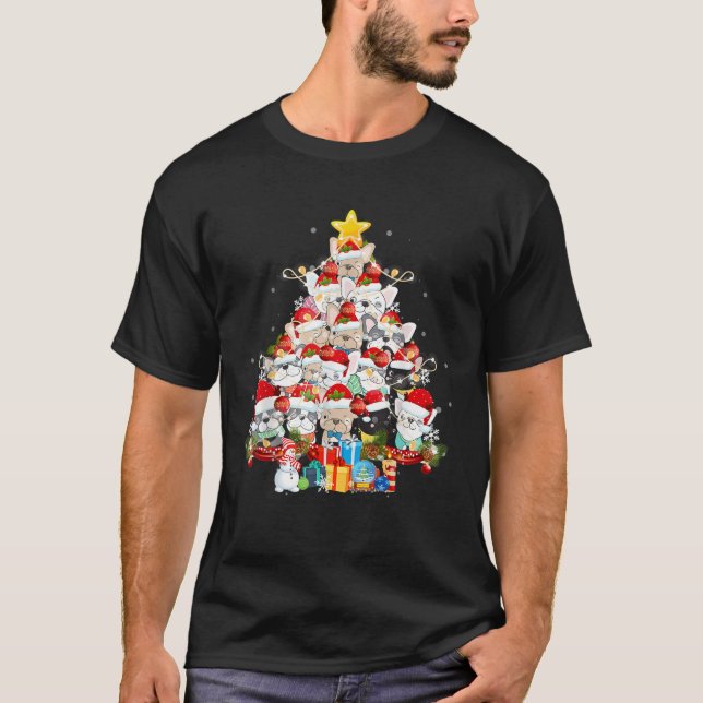 French Bulldog Santa Claus Xmas Tree Lights Merry T-Shirt