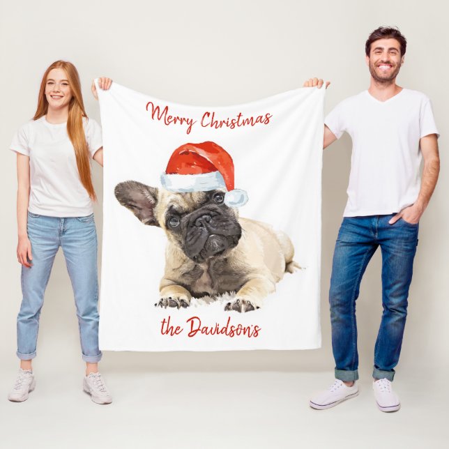 French Bulldog Santa Dog Weihnachten Niedlicher We Fleecedecke (Beispiel)