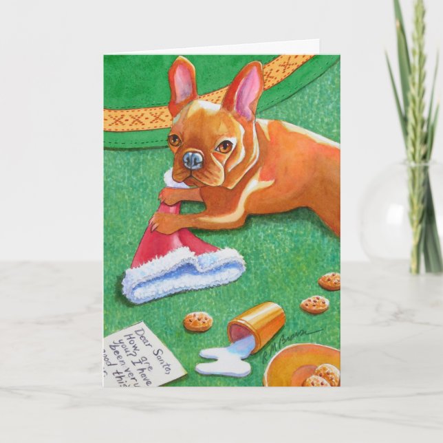French Bulldog Santa's Hat Feiertagskarte (Vorderseite)