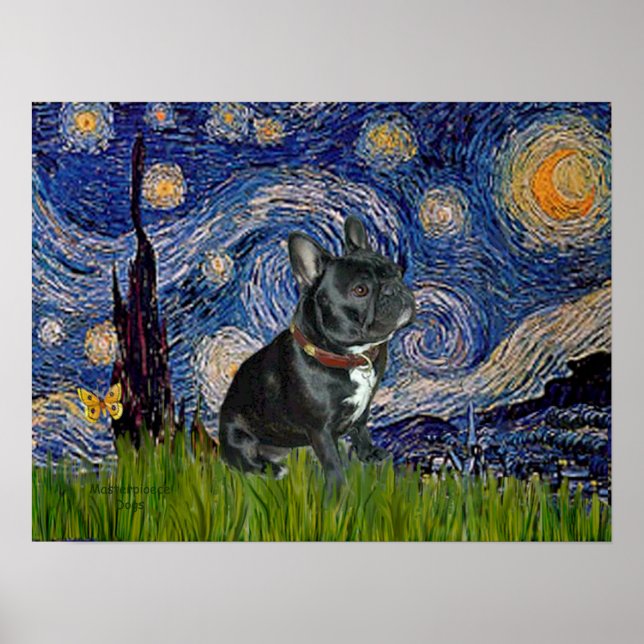 French Bulldog (schwarz 11) - Starry Night Poster (Vorne)