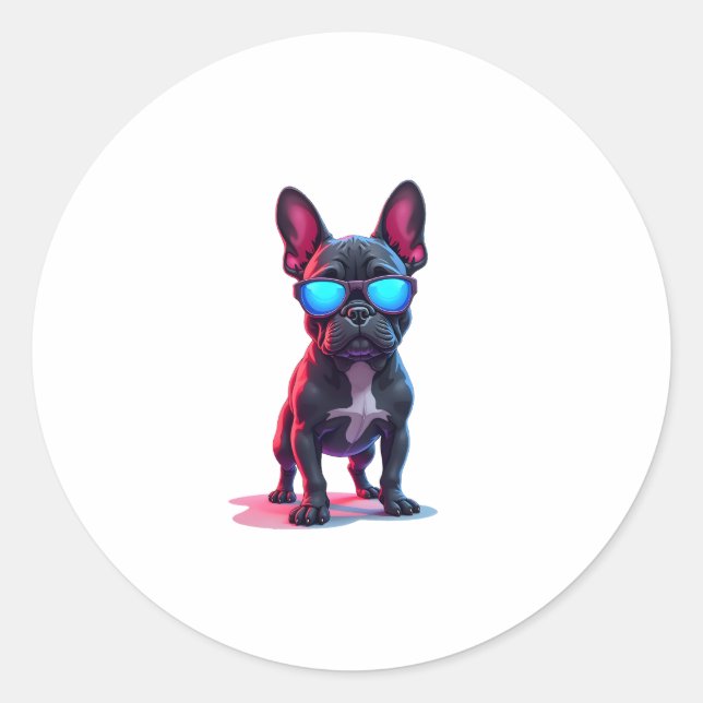 French Bulldog SciFi mit Cooler Sonnenbrille Runder Aufkleber (Vorderseite)