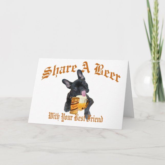 French Bulldog Shares A Beer Karte (Vorderseite)