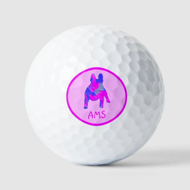 French Bulldog Silhouette Hot Pink & Blue Golfball (Vorderseite)