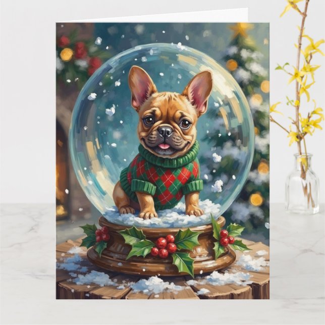 French Bulldog Snow Globe Christmas Sweater Karte (Gelbe Blume)