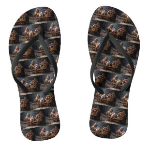 French Bulldog Snowy Sleigh Weihnachtsdekor Flip Flops
