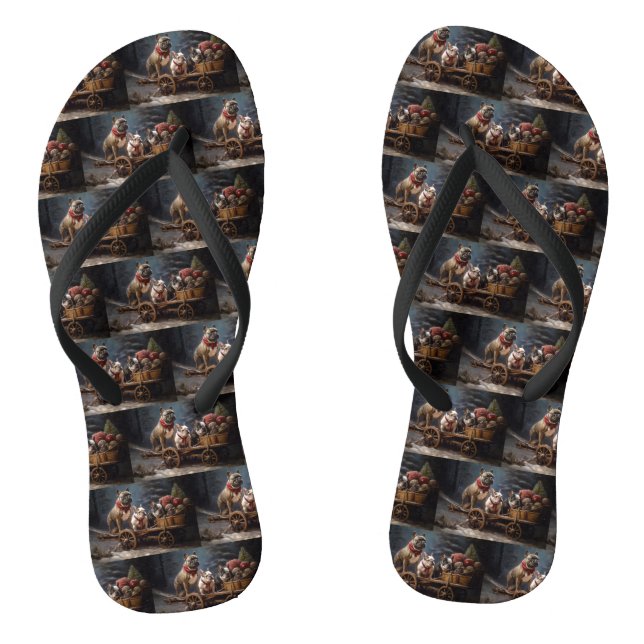 French Bulldog Snowy Sleigh Weihnachtsdekor Flip Flops (Fußbett)