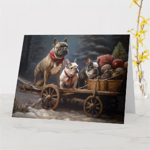 French Bulldog Snowy Sleigh Weihnachtsdekor Karte