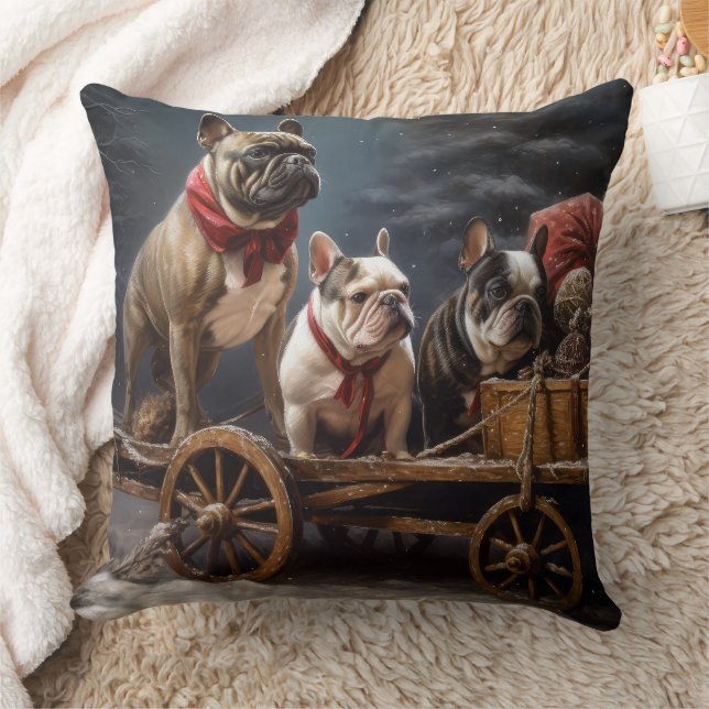 French Bulldog Snowy Sleigh Weihnachtsdekor Kissen (Decke)
