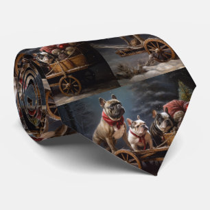 French Bulldog Snowy Sleigh Weihnachtsdekor Krawatte
