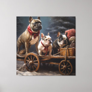 French Bulldog Snowy Sleigh Weihnachtsdekor Leinwanddruck