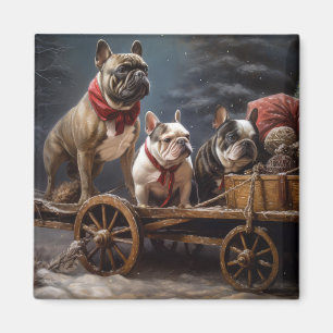 French Bulldog Snowy Sleigh Weihnachtsdekor Magnet