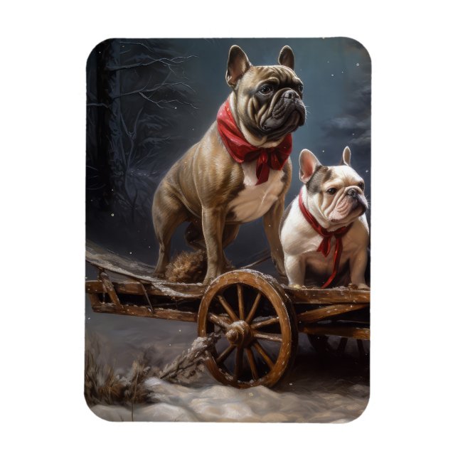 French Bulldog Snowy Sleigh Weihnachtsdekor Magnet (Vertikal)