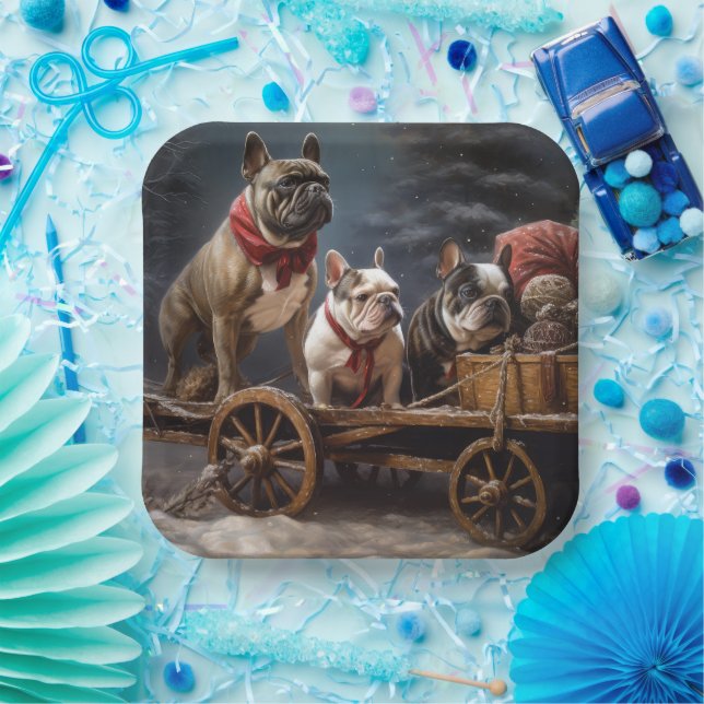 French Bulldog Snowy Sleigh Weihnachtsdekor Pappteller (Party)