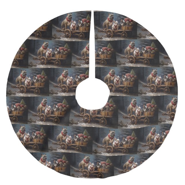 French Bulldog Snowy Sleigh Weihnachtsdekor Polyester Weihnachtsbaumdecke (Vorderseite)