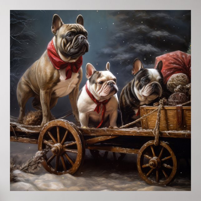 French Bulldog Snowy Sleigh Weihnachtsdekor Poster (Vorne)