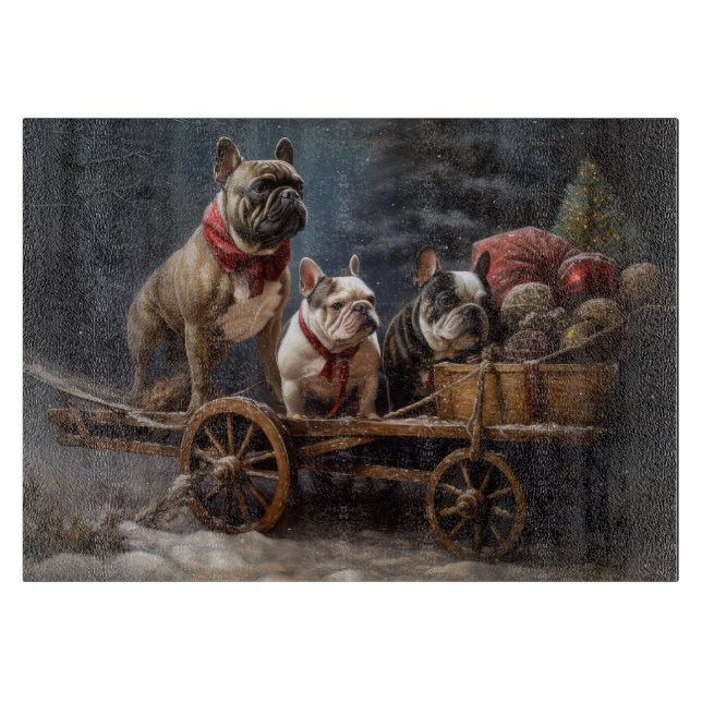 French Bulldog Snowy Sleigh Weihnachtsdekor Schneidebrett (Vorderseite)