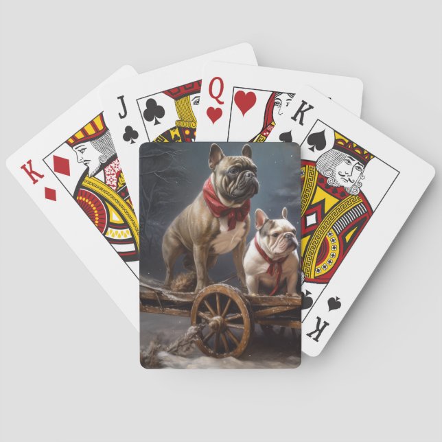 French Bulldog Snowy Sleigh Weihnachtsdekor Spielkarten (Rückseite)