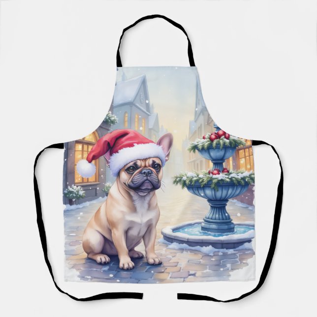 French Bulldog Snowy Town Fountain Santa Christmas Schürze (Vorderseite)