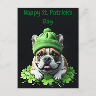 French Bulldog St. Patrick's Day Kleeblatt Glück Postkarte