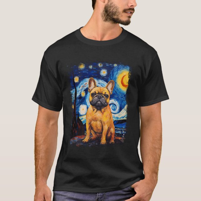 French Bulldog Starry Night Dogs T-Shirt (Vorderseite)