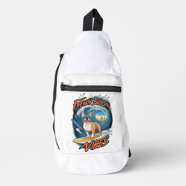 French Bulldog Surfing Frenchie Splash Crossbody Bag (Vorderseite)