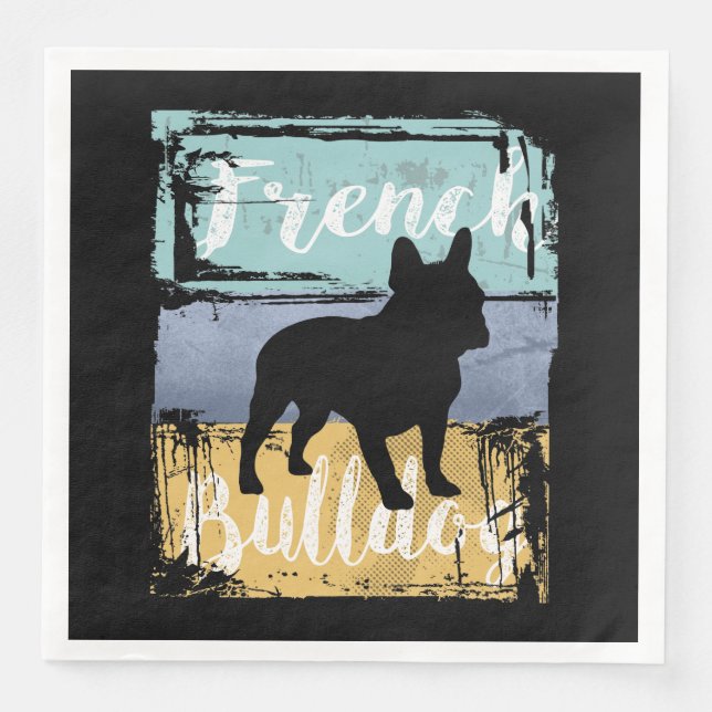 French Bulldog T-Shirt - Retro French Bulldog Dog Serviette (Vorderseite)