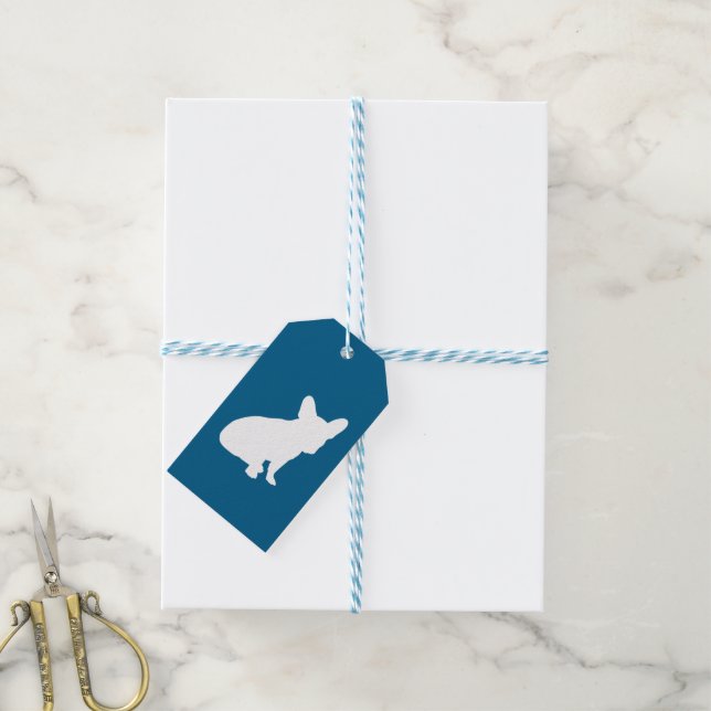 French Bulldog Themenparty - Baby Dusche blau Geschenkanhänger (Mit Garn)