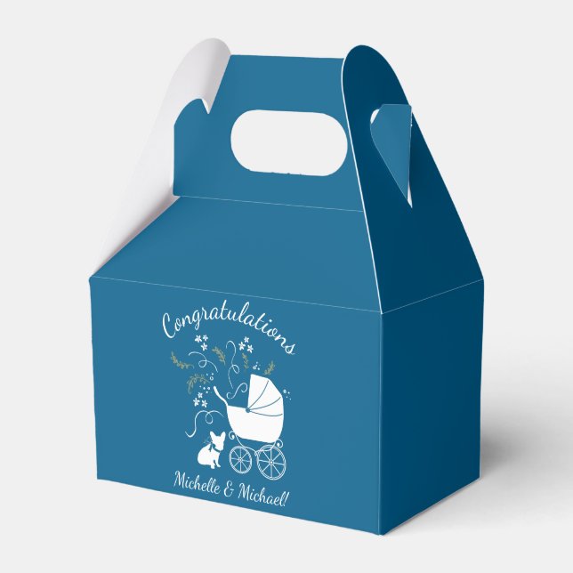 French Bulldog Themenparty - Baby Dusche blau Geschenkschachtel (Vorderseite)