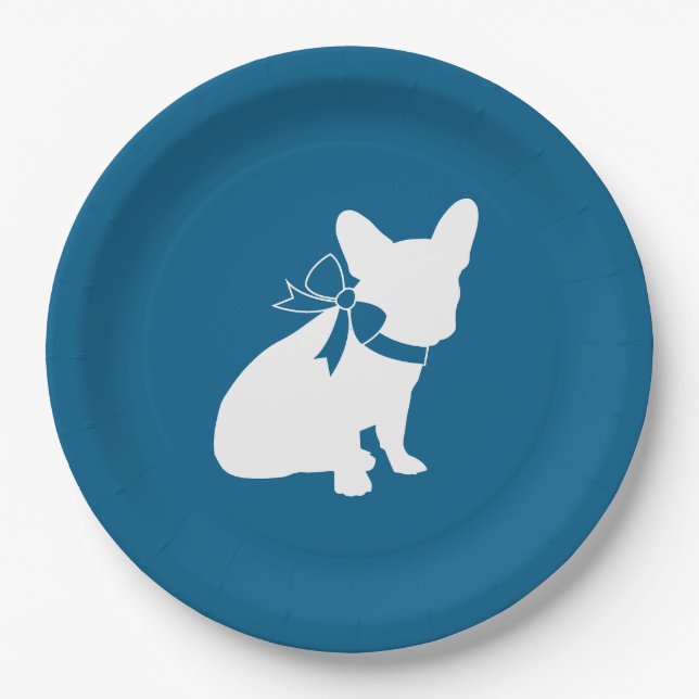 French Bulldog Themenparty - Baby Dusche blau Pappteller (Vorderseite)