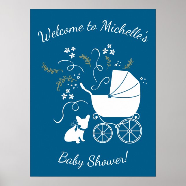 French Bulldog Themenparty - Baby Dusche blau Poster (Vorne)