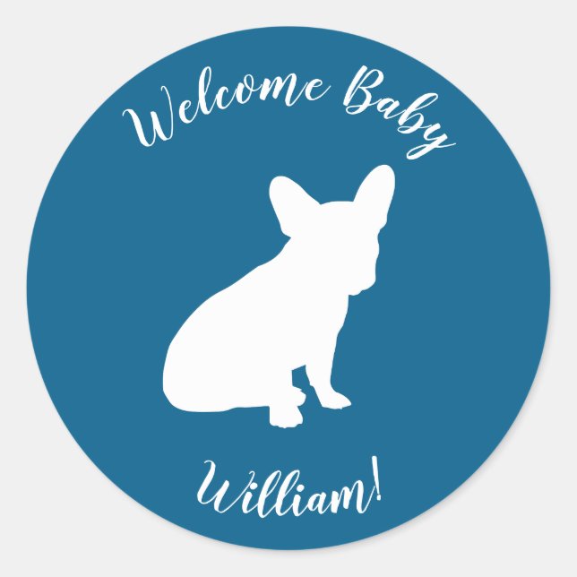 French Bulldog Themenparty - Baby Dusche blau Runder Aufkleber (Vorderseite)