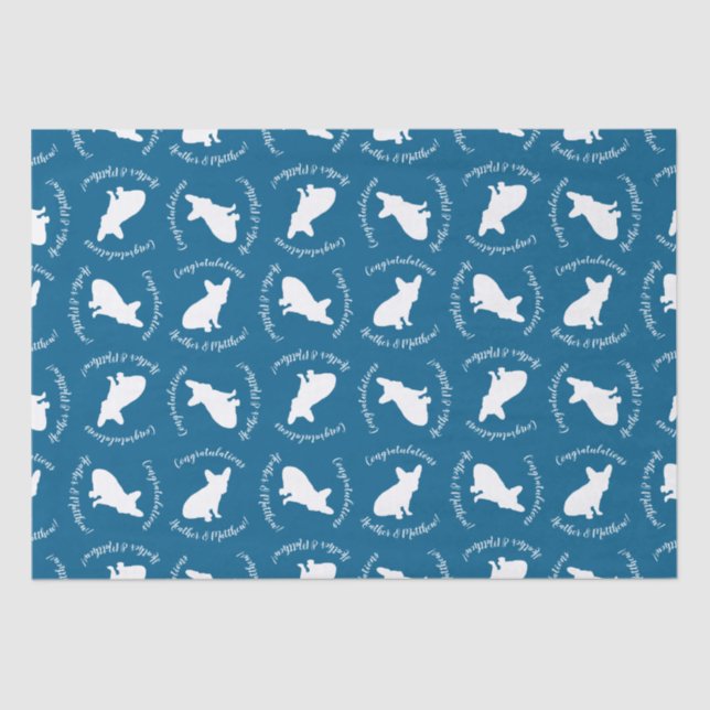 French Bulldog Themenparty - Baby Dusche blau Seidenpapier (Vorderseite)