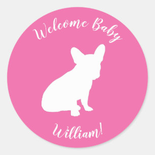 French Bulldog Themenparty - Babydusche pink Runder Aufkleber