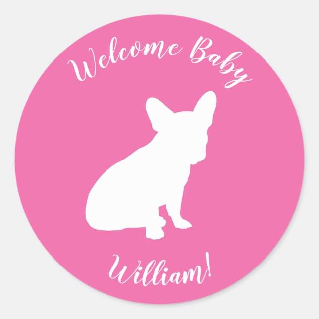 French Bulldog Themenparty - Babydusche pink Runder Aufkleber (Vorderseite)