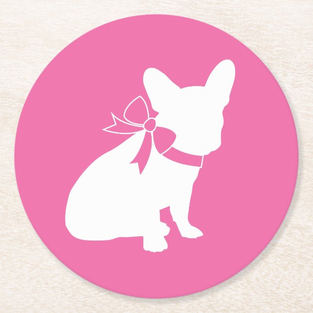 French Bulldog Themenparty - Babydusche pink Runder Pappuntersetzer (Vorderseite)